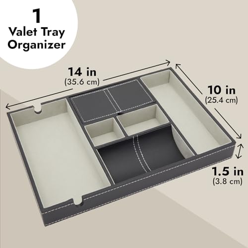 Juvale Nightstand Organizer Tray - 14 x 10 x 1.5 in, Black Faux Leather - Valet Tray for Men with 6 Compartments for Watch, Jewelry & Keys4