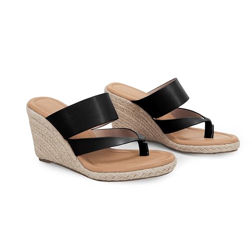 Coutgo Women's Espadrille Wedge Sandals Platform Thong Leather Strap Slides Backless Slip On Summer Casual Flip Flops2