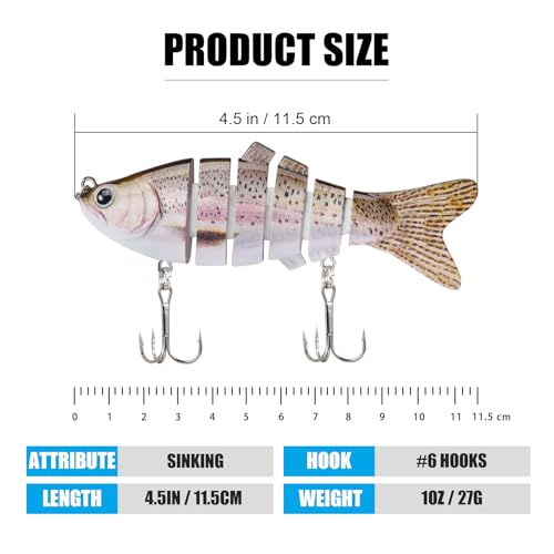 Image of TRUSCEND Swimmax Easy Catch Fishing Lures with BKK Hooks, Wiggling, Vibrating, Rattling and Gurgling for More Bites, Heavy-Duty Dyneema Fiber Jointed Swimbaits for Bass, Trout, Crappie, Walleye, Pike