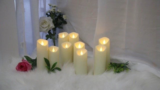 Image of Enido 9pcs Flameless Candles with Remote, 2.2 inch x 5 /6 /7 inch Heat-Resistant Plastic LED Pillar Candles, Battery Operated Moving Wick Fake Candles with Timer, Realistic for Wedding, Outdoor, Home Decor