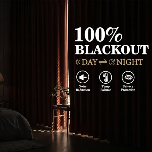 Image of MYSKY HOME Terracotta Full Black Out Pinch Pleated Curtains 63 inches Long for Bedroom Linen Textured with Blackout Liners Thermal Insulating Pleat Drapes, 40 inch Wide per Panel, 2 Pcs