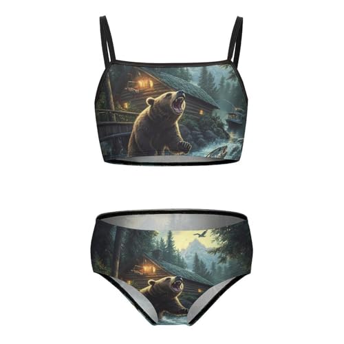Natural Scenery Lake House Bear Girls Bikini Swimsuit Two Piece Bathing Suit Beach Swimwear