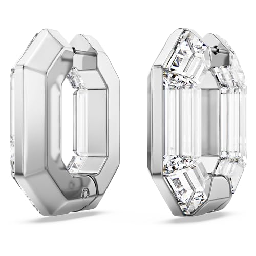 Swarovski Orecchini A Cerchio Lucent, Forma Ottagonale, Piccoli, Bianchi - 3