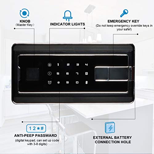 Lovndi Digital Security Safe Box for Home Office-Double Safety Key Lock and Password, Home Safes-0.94 Cubic Feet, Black - Thumbnail 7