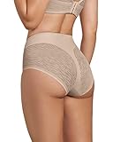Leonisa Tummy Control Underwear for Women - High Waisted Sheer Lace Shapewear Panties - Seamless Compression Underwear - Beige, Small