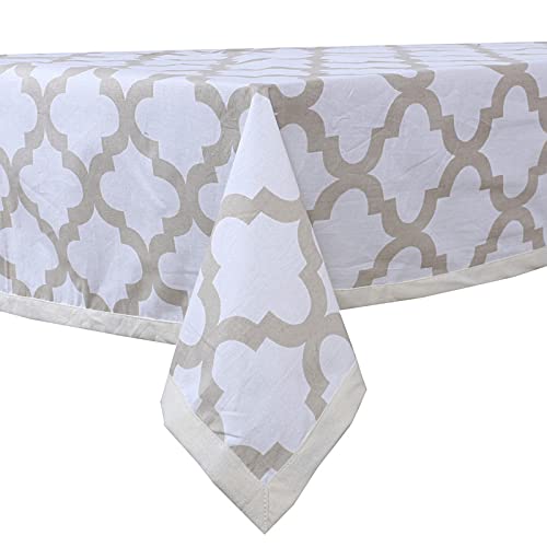 TexstyleHome White Peach Pure Cotton Abstract Pattern Jaipuri Style 4 to 6 Seater Dining 4 Seater Dining Table Cloth Cover,Color 08