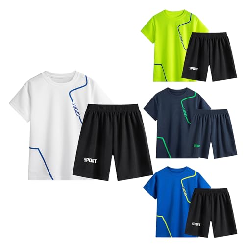 Kids Boys Girls 2 Piece Gym Workout Tracksuit Moisture Wicking Short T-shirts with Sport Shorts Set Sportwear3