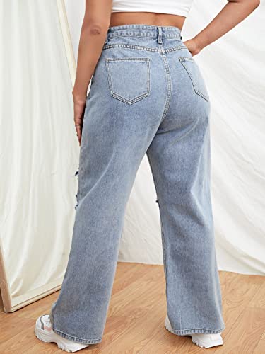 WDIRARA Women's Plus Size High Waist Ripped Wide Leg Jeans Baggy Denim Pants2