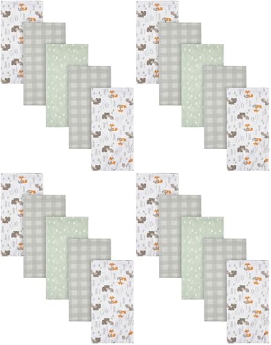 Image of Gerber Boys Newborn Infant Baby Toddler Nursery 100% Cotton Flannel Receiving Swaddle Blanket, Woodland White (Pack of 20)