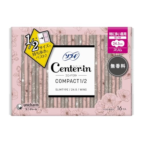 【まとめ買い】センターイン コンパクト1/2 無香料 特に多い昼用 羽つき 16枚〔生理用ナプキン スリム〕【×4個】