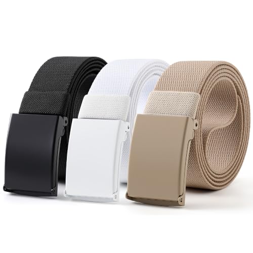 Image of Mile High Life Stretch Canvas Belt for Men, Golf Casual Elastic Web Belt, Top Military Buckle, Adjustable Cut to Fit