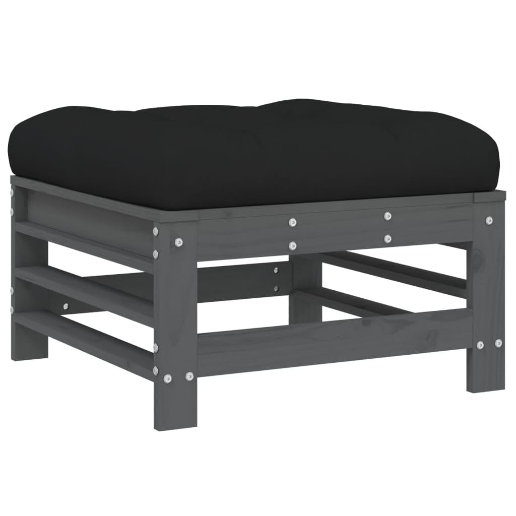 Homgoday Taborety ogrodowe z poduszkami 2 szt. lite drewno sosna szara, meble ogrodowe stołki palety ogród osmański palety zewnętrzne podnóżek meble palety patio taras typ 1 sofy zewnętrzne