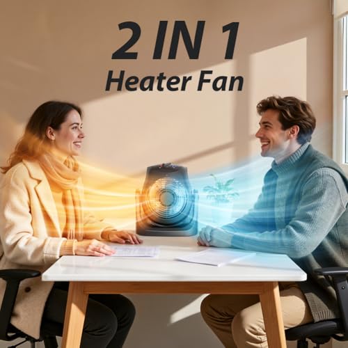 Image of Portable Electric Space Heater Cooling Desk Fan 2 in 1 Heater Fan Combo with 45 Tilt, 2 Wind Speeds, 1500W Overheat Protection Personal Small Heater for Home Office