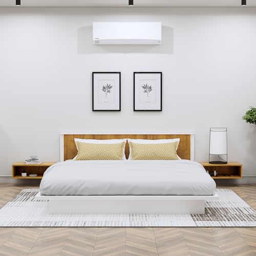 Image of Bniture Modern Low Height King Size Bed Without Storage | Engineered Wood Platform Bed Headboard | Bed King Size Wooden Cot Double Bed for Bedroom 3 Year Warranty (Frosty White & Giant Wood)