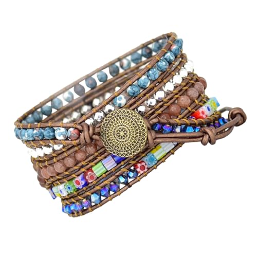 Bracelet montre bohegme en cuir perle pour montre connectee femme style tisse