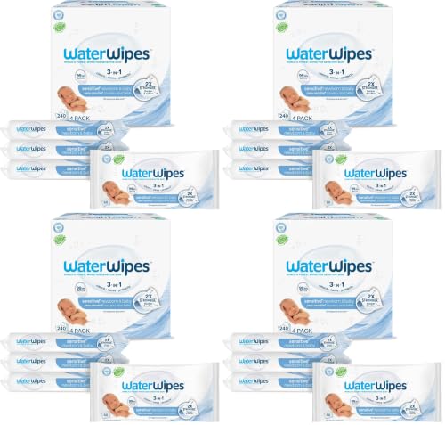 Image of WaterWipes (Made in Ireland) Baby wipes, 16 pack (240 wipes), For sensitive skin, World's Purest Wipes (Imported), Just 2 ingredients, Certified by Allergy UK and Eczema association