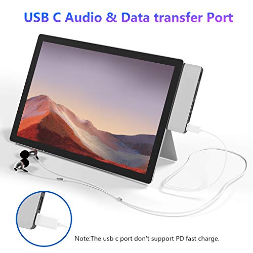 Image of Surface Pro 7 USB C Hub, 6-in-2 Aluminum Surface Pro 2019 Dock with 4K HDMI Adapter+ USB C Audio & Data Transfer Port +2 USB 3.0+SD /TF Card Reader, Converter Combo Adaptor for Microsoft Surface Pro 7