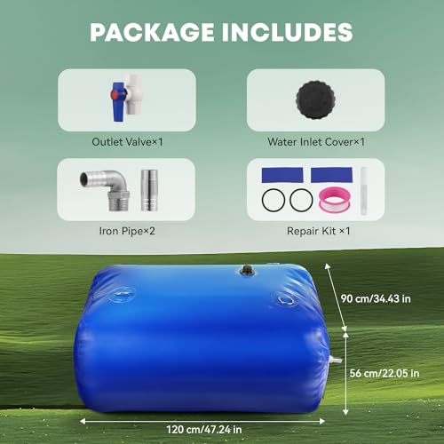 Image of LANUEVA 158 Gal /600L Portable Water Storage Bladder, 1000D PVC Foldable Water Tank with Spigots and Overflow Kit, Water Storage Containers for Emergency Water, RV, Irrigation&Camping (Blue, 600L)