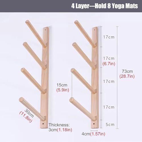 Wall-Mounted Yoga Mat & Foam Roller Rack, Wooden Storage Holder for Exercise Mats, Space-Saving Organizer for Home Gym & Fitness Class Display Stand