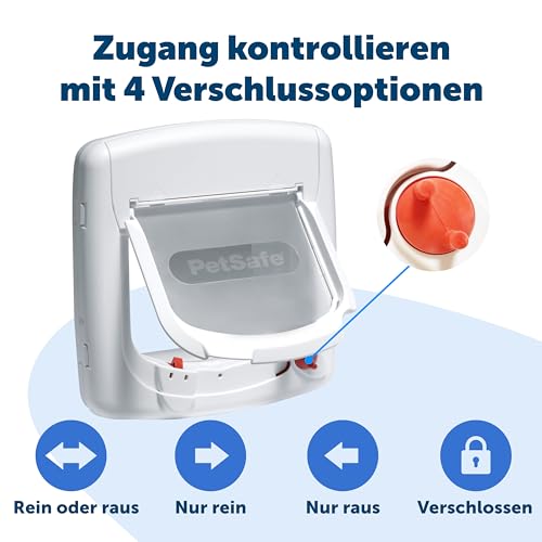 PetSafe Staywell Magnetische Katzenklappe Deluxe, Magnet-Schlüssel gibt nur Ihrer Katze Zugang - hält fremde Tiere draußen, mit 4 Verschlussoptionen, für Katzen bis zu 7 kg, Weiß