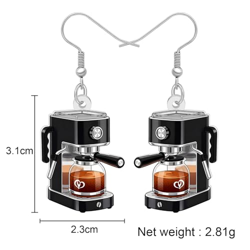 Image of BONSNY Acrylic Dangling Novelty Fun Black Coffee Machine Earrings Hypoallergenic Designer Jewelry Gifts For Women