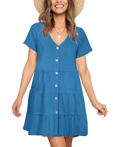 Image of Nova In Sky Women's Summer Dresses 2026 Short Sleeve V-Neck Casual Loose Swing Button Down Casual T Shirt Dresses