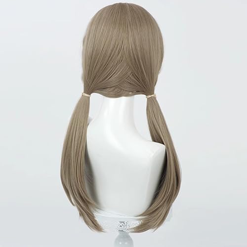 Image of Anime /Game Brown Green Wigs with Bangs Long Straight Wig with Braid Ponytail Adult COS Mahjong Sparrow Role Cosplay Wigs Halloween,Christmas,Comic con,Game Show,Party