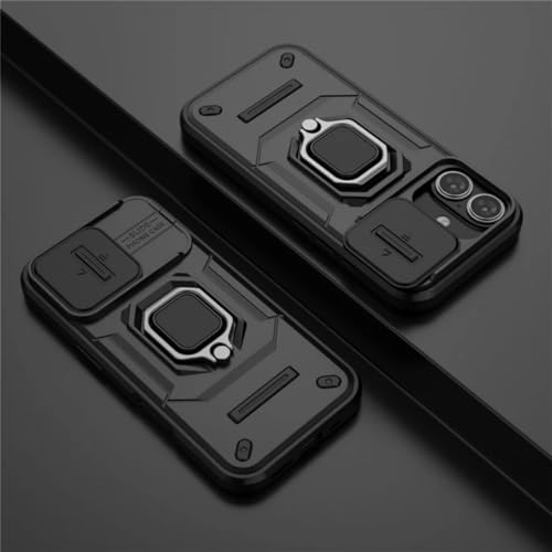 Image of SHINESTAR Tough Armor iPhone 16 Bumper Back Case Cover | Ring Holder & Sliding Camera Shield Cover | 360 Degree Protection Back Case Cover for iPhone 16 (Black)