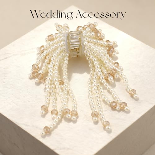 Pinza para cabello elegante con perlas y borlas, diseño retro, para bodas y ocasiones especiales miniatura 2