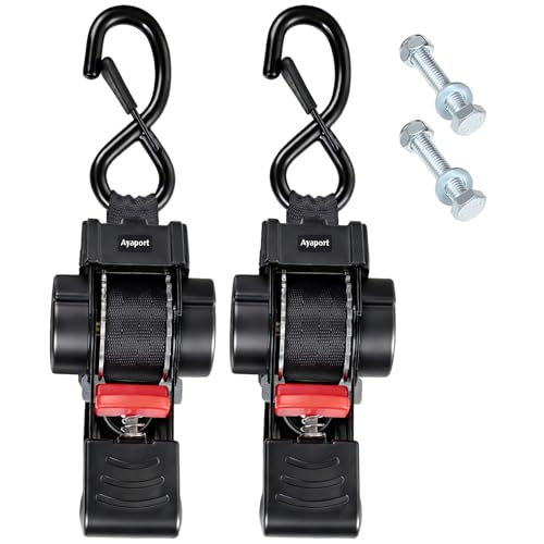 Ayaport Retractable Tie Down Straps to Trailer 1in x 6ft Bolt-on Transom Tie Downs - 2000lbs Break Strength Medium Duty Boat Trailer Ratchet Straps 2pk