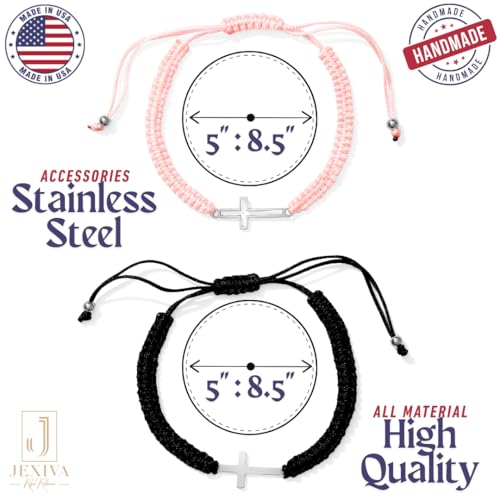 2Pcs Adjustable Couples Bracelet - Christian Cross - Stainless Steel - Strong Woven Rope - Couples, Family & Friendship Bracelet for Men & Women Gift2