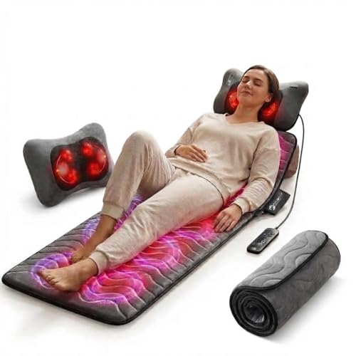 Powermat Full Body Massage Mat with Heat - Shiatsu Back Massager Pad for Bed, Chair & Recliner - Electric Vibrating Heating Pad - Whole Body Massager Mat for Pain Relief - Massage Mattress by Powerfit