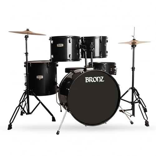 Image of ARCTIC Bronze 5 Piece Complete Acoustic Drum Kit /Drumset with drumsticks, Cymbals and throne With Hardware. Best Sounding shells, most durable build. (Black) (BDS-501-BK)