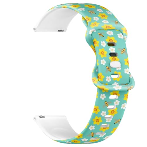 Compatible with Garmin Fenix 7/7 Pro, Fenix 6/6 Pro, Fenix 5/5 Plus, Epix (Gen2) / Epix Pro (Gen2), 22mm Replacement Sport Watch Band (Bees Yellow Daffodils) Silicone Soft Strap Bracelet