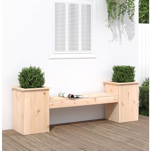 Gecheer Gartenbank mit Pflanzkübel Gartenbank mit Blumenkasten Garten Holz Bank Sitzbank Parkbank mit Pflanzkasten Esszimmerbank Ruhebank Balkonbank Gartenmöbel 184,5x39,5x56,5cm Massivholz Kiefer