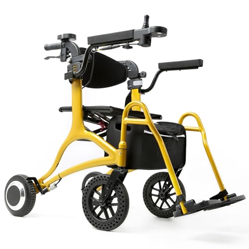 CARLIKE Electric Wheelchair & Rollator Walker Comb 3in1 Multifunction Motorized Wheelchair Lightweight Foldable Brushless Powerful Motors All Terrain Compact Portable for Adults/Seniors