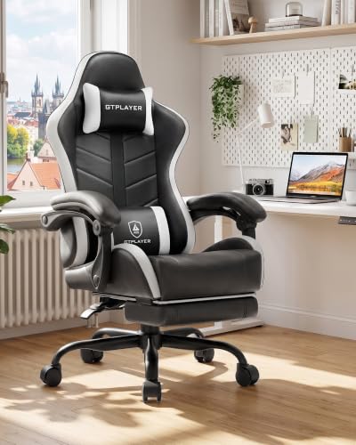 Image of GTPLAYER Gaming Chair for Adults, Computer Chair with Footrest, Pearl White | Ergonomic Video Game Chair with 90-155 Recline, Removable Headrest & Lumbar Support, All-Day Comfort for Home & Office