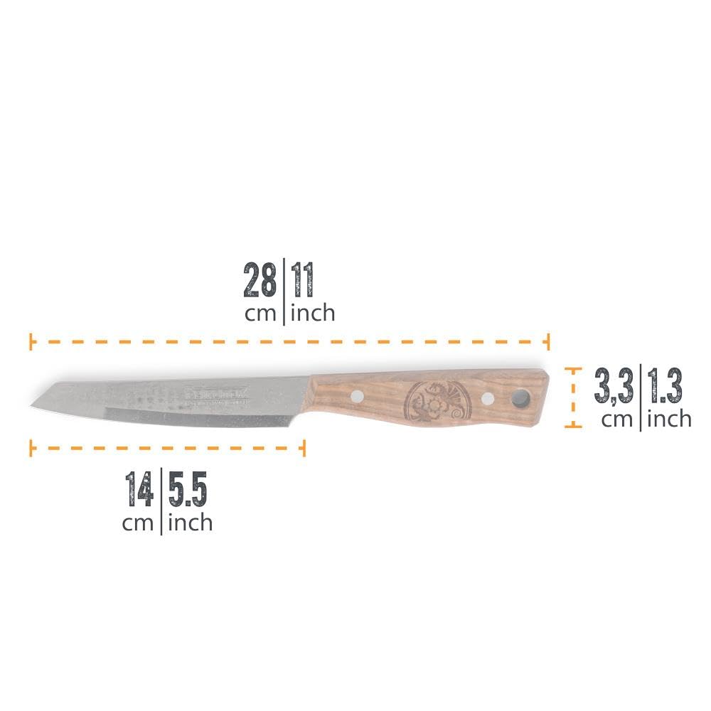 Petromax 14 cm Allzweckmesser - Kochmesser aus Solingen mit Walnussholz | Handgefertigtes Küchenmesser aus rostfreiem Stahl - zum Hacken von Kräutern und Schneiden von Fleisch oder Gemüse geeignet
