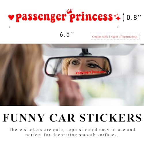 Image of Yourkar Passenger Princess Sticker, Cute Stickers for Car Window Rearview Mirror, Girls Automotive Window Rearview Mirror Decoration Stickers, Universal Car Accessories (Red, Short)