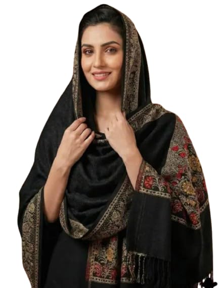 Elegant Winter Stole for Women, Gold Embroidered Border, Traditional Kashmiri Style, Tasseled Design Size(28 * 80) Beige-picture-52