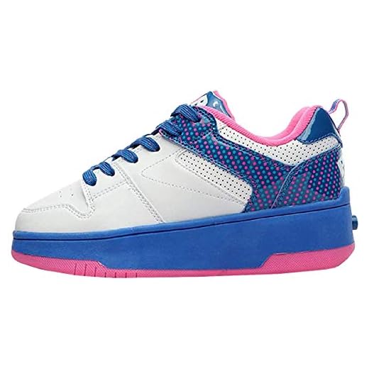 Heelys POP Push | Push Button Wheeled Trainers for Boys and Girls | White Blue Neon Pink 2 Lttle Kid