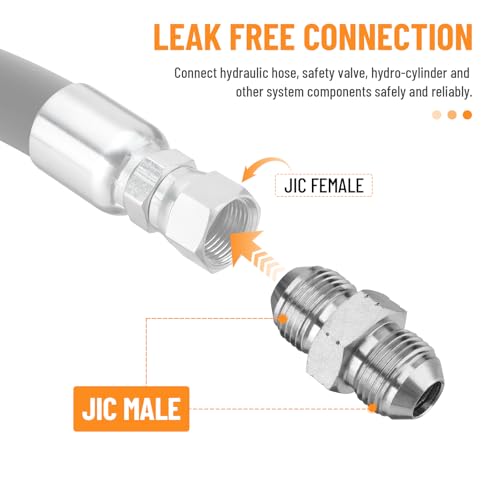 Image of 10 Pack Hydraulic Hose Adapter Fittings: 3 /8 inch JIC Male x 3 /8 inch JIC Male, Straight Tube Hydraulic Connectors with Protection Cover