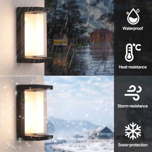 Image of Outdoor Lights for House 24W Exterior Lighting Fixtures 3-Color Adjustable 2200LM IP65 Waterproof Aluminum Exterior Wall Light Compatible with Dimmers for Patio, Yard, Back Yard 1 Pack