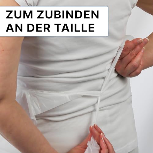 ARNOMED PE Einwegschürzen 50 Stk, Schürze Wasserdicht, Plastikschürzen 18µ dick, Geblockte Einmalschürzen Gr 75x125cm, Schürze Weiß Ölbeständig, Fleischer-/Metzger-Schürze, Medizinische Einwegschürze