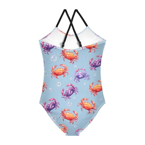 Crab Bubble Pattern Girls Swimsuit One Piece Bathing Suit Beach Swimwear with Adjustable Straps 3-10Years2