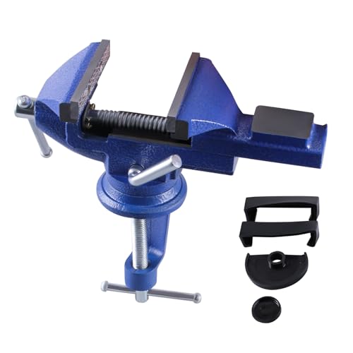 CNCYEAH Tornillo de banco giratorio de 360°, tornillo de banco ajustable con yunque y eje, mordaza de 70 mm de ancho para banco de trabajo de carpintería taladrado y corte