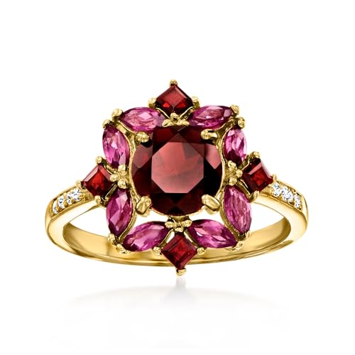 Ross-Simons 1.90 ct. t.w. Garnet and .80 ct. t.w. Rhodolite Garnet Ring With .10 ct. t.w. White Topaz in 18kt Gold Over Sterling. Size 9
