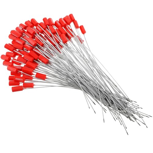 POPETPOP 100 Pièces Sceaux en Acier Numérotés Rouges Verrouillage Automatique et Filin Galvanisé pour Scellage Sécurisé de Remorques et Cargaisons en Transport