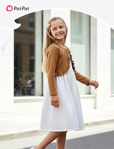 Image of PATPAT Girls Cardigan Bolero Size 4-12 Years Kids Knit Long Sleeve Ruffle Open Front Button Cover Up Cropped Tops for Girls