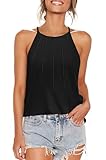WEESO Halter Tops for Women Summer Outfits Sleeveless Shirts Dressy Casual Blouses Resort Wear 2025 Spring Tank Tops Pleated Black M